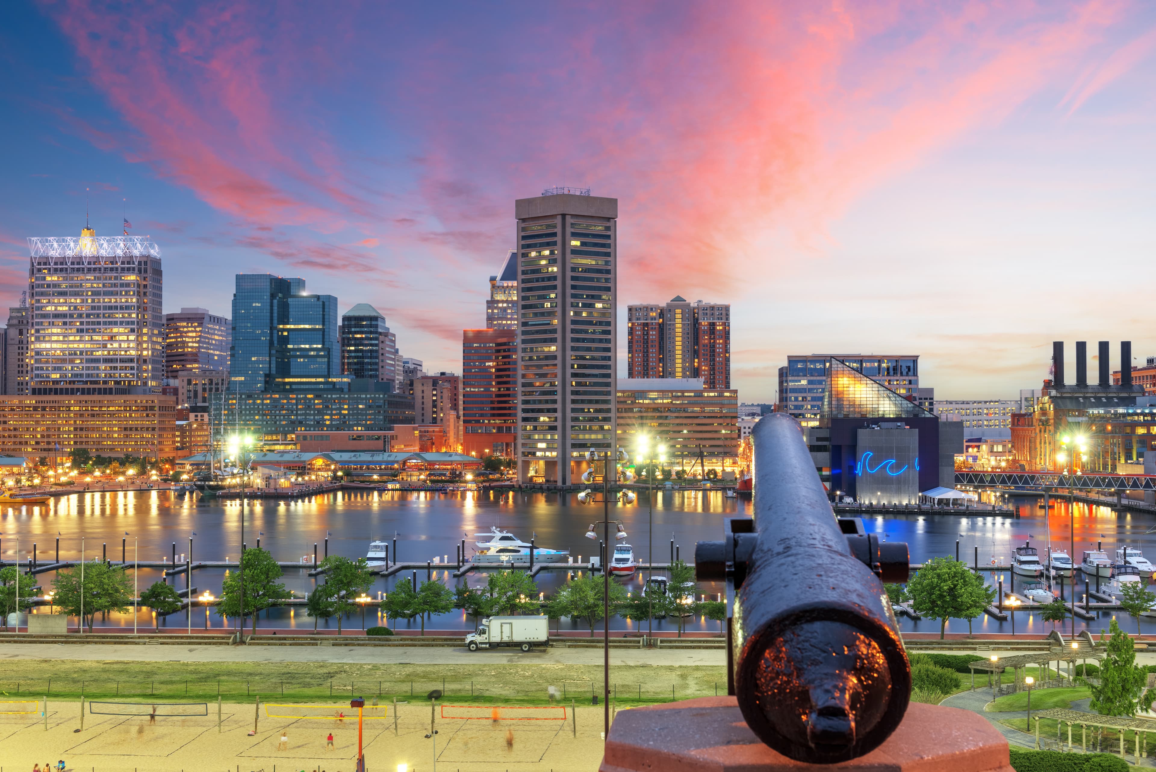 Baltimore Maryland skyline on the Inner Harbor